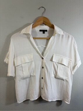Moa Moa White Cropped Utility Camp Shirt